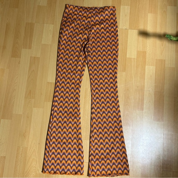 NWT Zara Stradivarius Knit Flare Chevron Pant Large Boho Hippie - Picture 6 of 14
